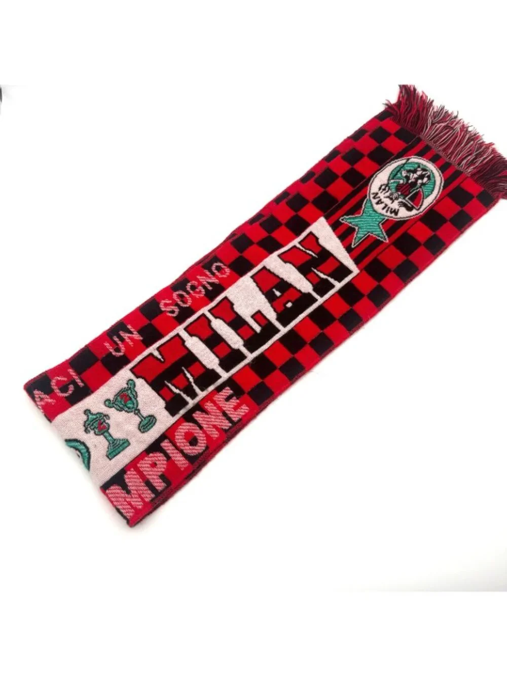 AC Milan Forza Milan Campioni Italia Soccer Scarf Red Black Fringe Fan Scarf